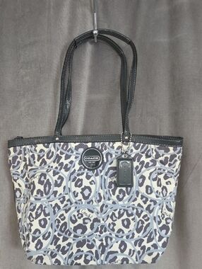 Coach Cream Blue and Grey Signature Leopard Print Tote